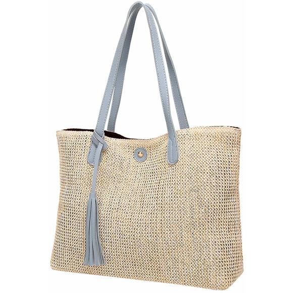 Straw Handbags Summer Straw Bucket Tote Bag Hand Woven Handbag Tassel UwU - Picture 1 of 1